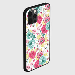 Чехол для iPhone 12 Pro Розы красные и бирюзовые, цвет: 3D-черный — фото 2