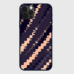 Чехол iPhone 12 Pro Фиолетовый с бежевым искажённые полосы