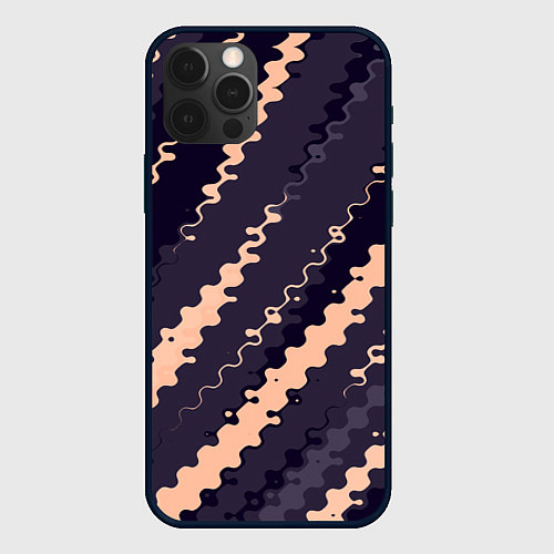 Чехол iPhone 12 Pro Фиолетовый с бежевым искажённые полосы / 3D-Черный – фото 1