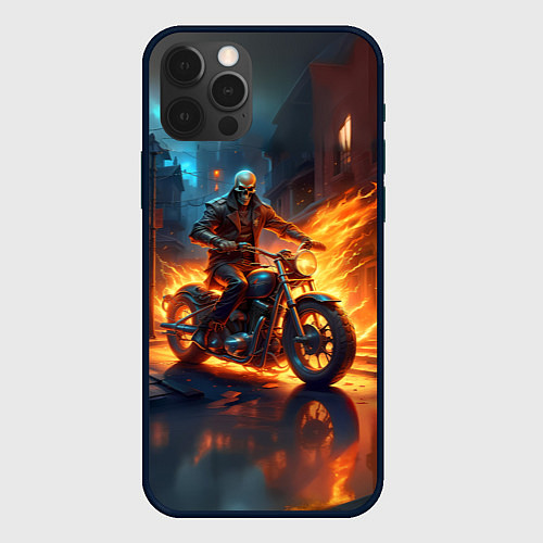 Чехол iPhone 12 Pro Скелет байкер / 3D-Черный – фото 1