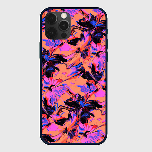 Чехол iPhone 12 Pro Абстрактные цветы - текучая краска / 3D-Черный – фото 1