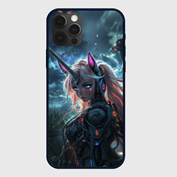 Чехол iPhone 12 Pro Девушка - единорог киберпанк