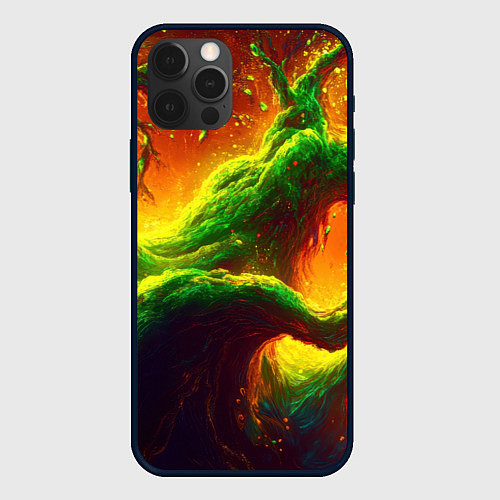 Чехол iPhone 12 Pro Абстракция зеленые волны в виде корня / 3D-Черный – фото 1