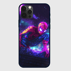 Чехол для iPhone 12 Pro Человек-паук неоновый свет, цвет: 3D-черный
