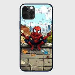 Чехол для iPhone 12 Pro Маленький человек-паук в городе, цвет: 3D-черный