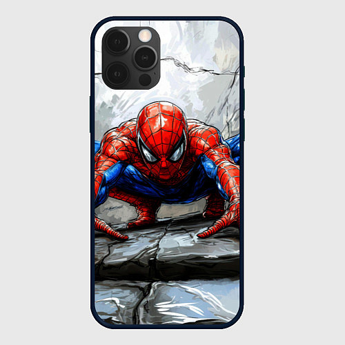 Чехол iPhone 12 Pro Человек-паук палзет на стене / 3D-Черный – фото 1