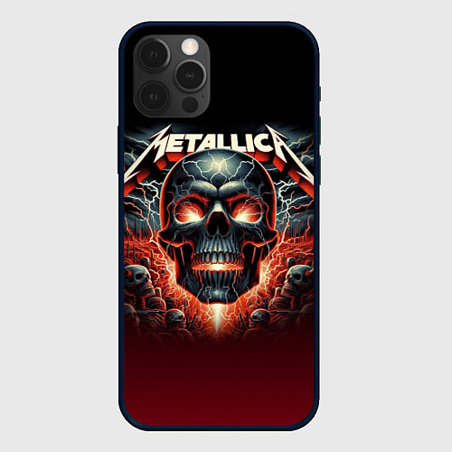 Чехол iPhone 12 Pro Metallica - fire skull / 3D-Черный – фото 1