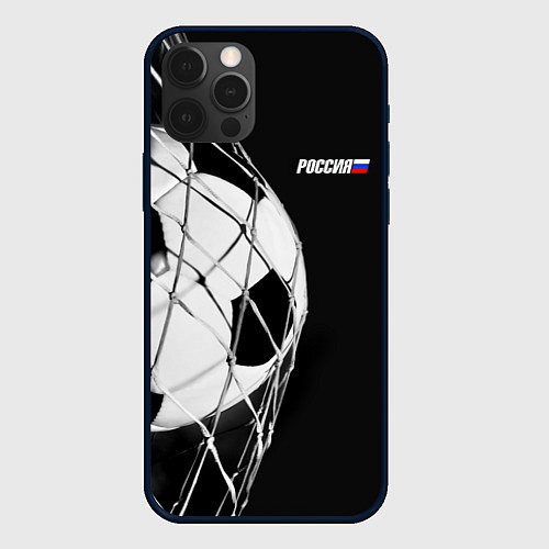 Чехол iPhone 12 Pro Футбольный мяч в сетке ворот / 3D-Черный – фото 1