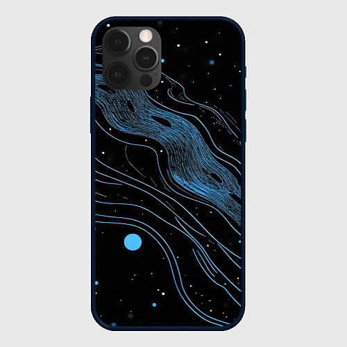 Чехол iPhone 12 Pro Синие тонкие линии / 3D-Черный – фото 1