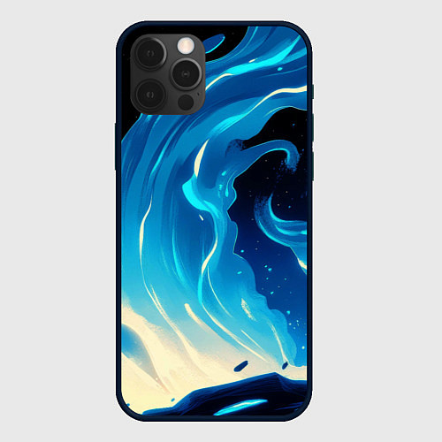Чехол iPhone 12 Pro Бело-синее пламя из абстрактных красок / 3D-Черный – фото 1