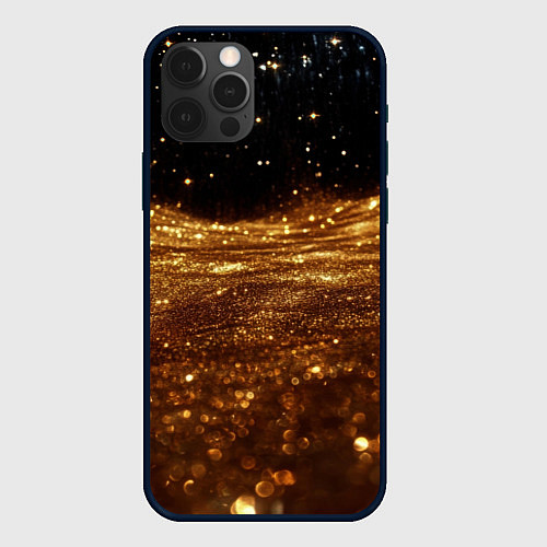 Чехол iPhone 12 Pro Золотистые крупицы на черном / 3D-Черный – фото 1