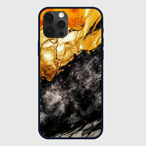 Чехол iPhone 12 Pro Золотая объемная текстура на черном фоне / 3D-Черный – фото 1