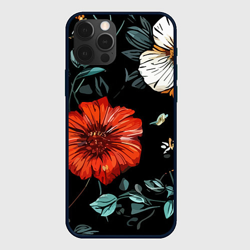 Чехол iPhone 12 Pro Цветы винтажный узор / 3D-Черный – фото 1