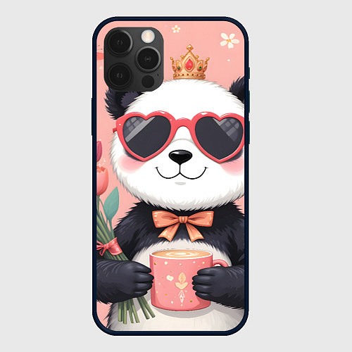 Чехол iPhone 12 Pro Панда с поздравлениями и с цветами / 3D-Черный – фото 1