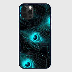 Чехол iPhone 12 Pro Светящиеся перья павлина паттерн