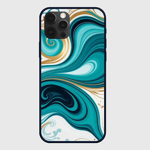 Чехол iPhone 12 Pro Бирюза и золото / 3D-Черный – фото 1