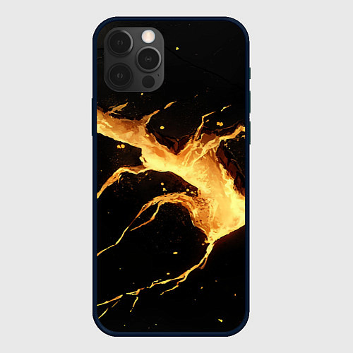 Чехол iPhone 12 Pro Золотой разлом на черной плите текстура / 3D-Черный – фото 1