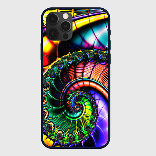Чехол iPhone 12 Pro Фрактальный узор неоновый / 3D-Черный – фото 1