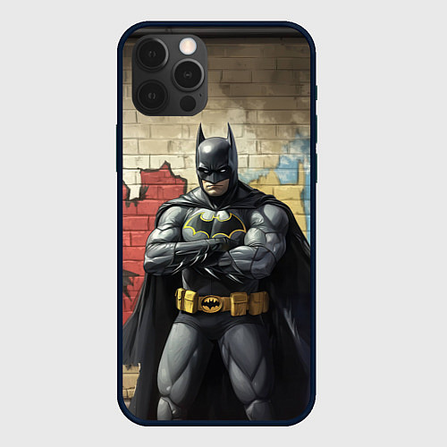 Чехол iPhone 12 Pro Бэтмен на фоне стены / 3D-Черный – фото 1