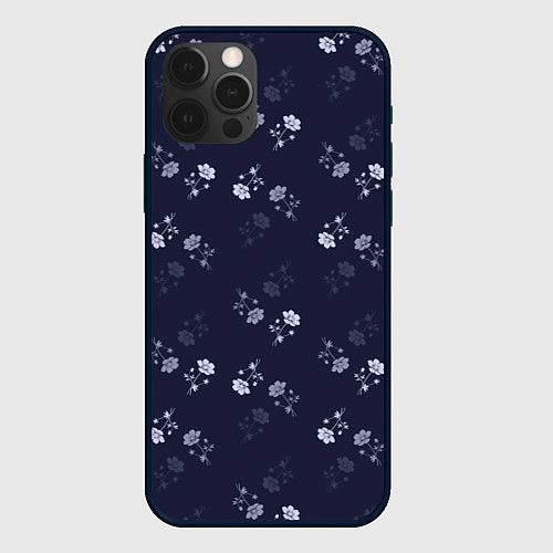 Чехол iPhone 12 Pro Цветочный узор синий / 3D-Черный – фото 1