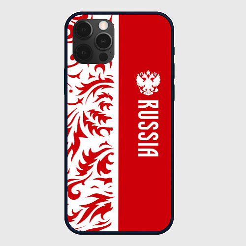Чехол iPhone 12 Pro Россия - красная хохлома / 3D-Черный – фото 1