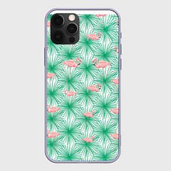 Чехол для iPhone 12 Pro Фламинго и тропики, цвет: 3D-светло-сиреневый