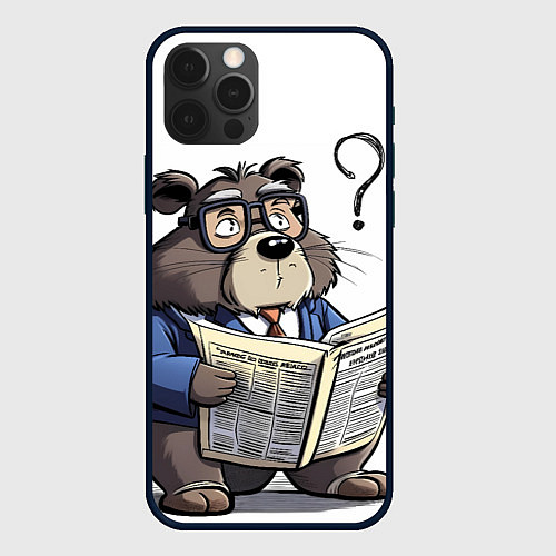 Чехол iPhone 12 Pro Бобр - интеллигент с газетой / 3D-Черный – фото 1