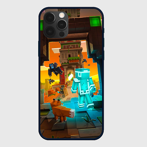 Чехол iPhone 12 Pro Майнкрафт - воин в алмазной броне / 3D-Черный – фото 1
