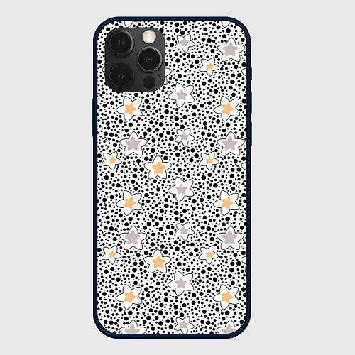Чехол iPhone 12 Pro Черно белый горошек с цветами ретро / 3D-Черный – фото 1