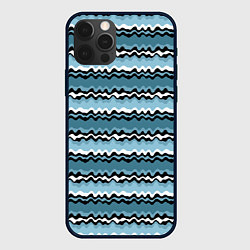 Чехол для iPhone 12 Pro Серые синие кривые волнистые абстрактные полосы, цвет: 3D-черный