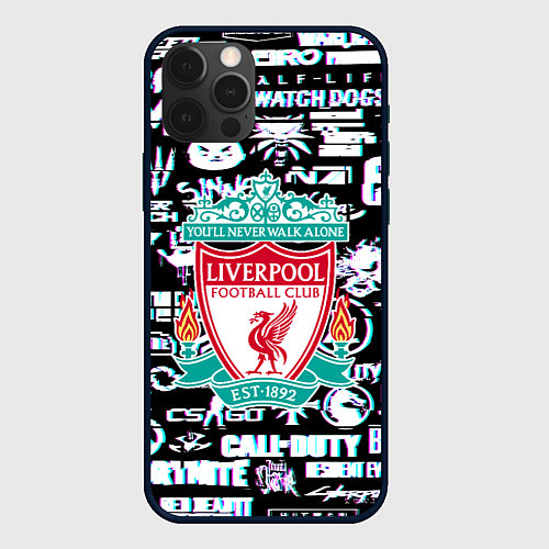 Чехол iPhone 12 Pro Логотипы игр Ливерпуль глитч / 3D-Черный – фото 1