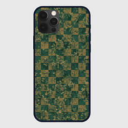 Чехол iPhone 12 Pro Цветы на зелёной шахматной доске, AI