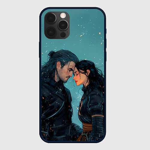 Чехол iPhone 12 Pro Йеннифэр и Геральт под снегом / 3D-Черный – фото 1
