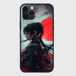 Чехол для iPhone 12 Pro Девушка самурай и красное солнце, цвет: 3D-черный