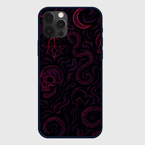 Чехол iPhone 12 Pro Готичный принт с черепами и гадами / 3D-Черный – фото 1