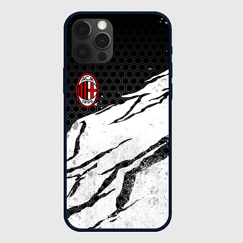 Чехол iPhone 12 Pro ФК Милан - белый затёртый / 3D-Черный – фото 1