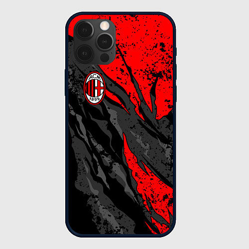 Чехол iPhone 12 Pro Фк Милан - черный и красный / 3D-Черный – фото 1