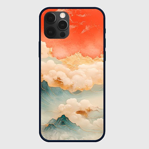 Чехол iPhone 12 Pro Объемные Японские волны текстура / 3D-Черный – фото 1