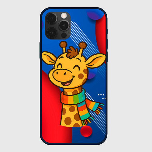 Чехол iPhone 12 Pro Радостныйй жираф в шарфе / 3D-Черный – фото 1