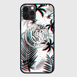 Чехол для iPhone 12 Pro Манчестер сити глитч тропики, цвет: 3D-черный