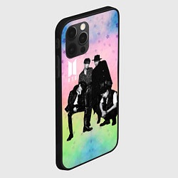 Чехол для iPhone 12 Pro BTS черно-белый стиль на радужном фоне, цвет: 3D-черный — фото 2