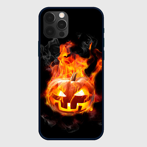 Чехол iPhone 12 Pro Горящая тыква джек / 3D-Черный – фото 1