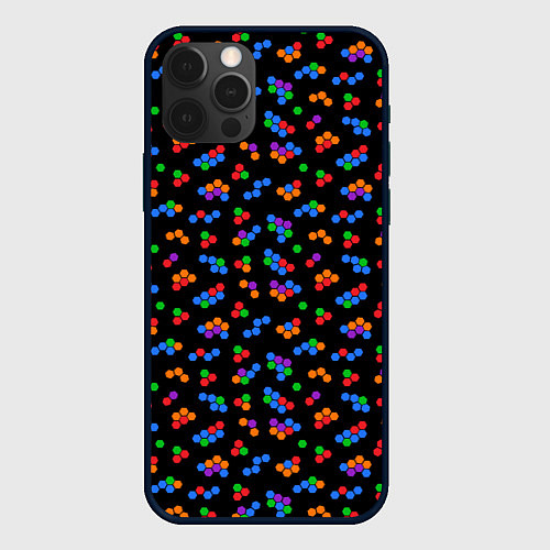 Чехол iPhone 12 Pro Разноцветные детали мозаики на черном / 3D-Черный – фото 1