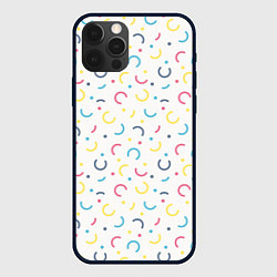 Чехол для iPhone 12 Pro Цветные точки и дуги на белом, цвет: 3D-черный