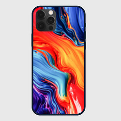 Чехол для iPhone 12 Pro Красно-синие масляные краски смешение абстракция, цвет: 3D-черный