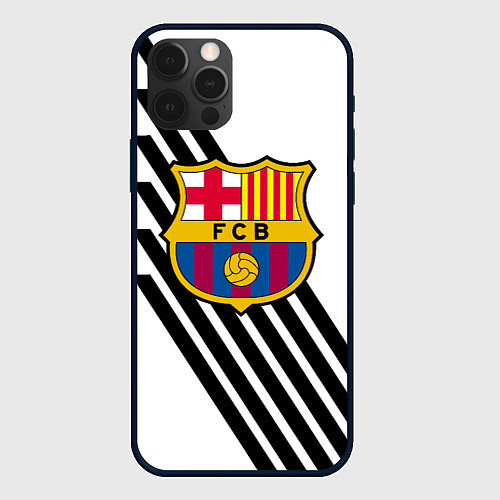 Чехол iPhone 12 Pro Barcelona черно белые полосы / 3D-Черный – фото 1