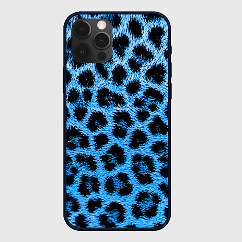 Чехол iPhone 12 Pro Леопардовый голубой / 3D-Черный – фото 1