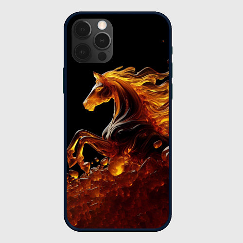 Чехол iPhone 12 Pro Оранжево желтая лошадь созданная из янтаря / 3D-Черный – фото 1