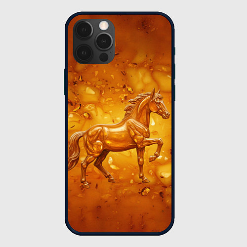 Чехол iPhone 12 Pro Лошадь из желтого янтаря / 3D-Черный – фото 1