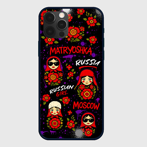 Чехол iPhone 12 Pro Паттерн с матрешками / 3D-Черный – фото 1